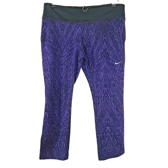 Nike Dri-Fit Capri Leggings Women’s Purple Print Wide Waistband Pocket - Picture 1 of 9